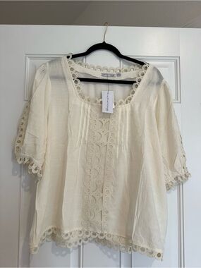 Notations Cream Crochet-Trim Peasant Blouse